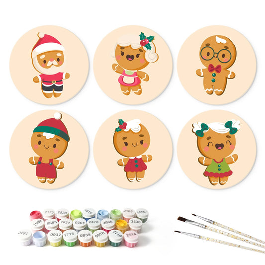 Paint by Numbers – 6 Mini Paintings | Gingerbread Dress-Up (Round)