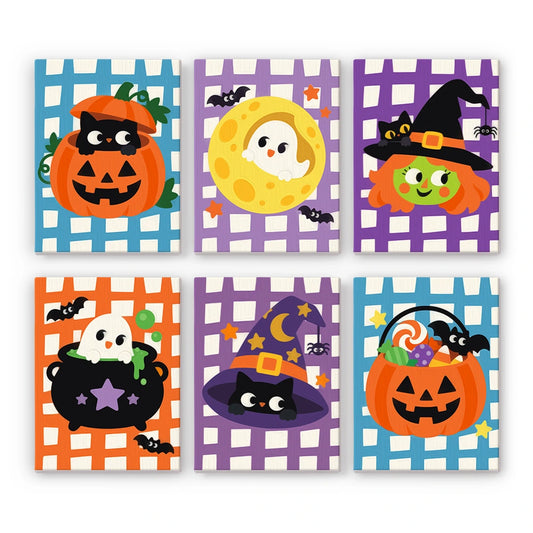 Paint by Numbers – 6 Mini Paintings | Gingham Halloween Characters Set