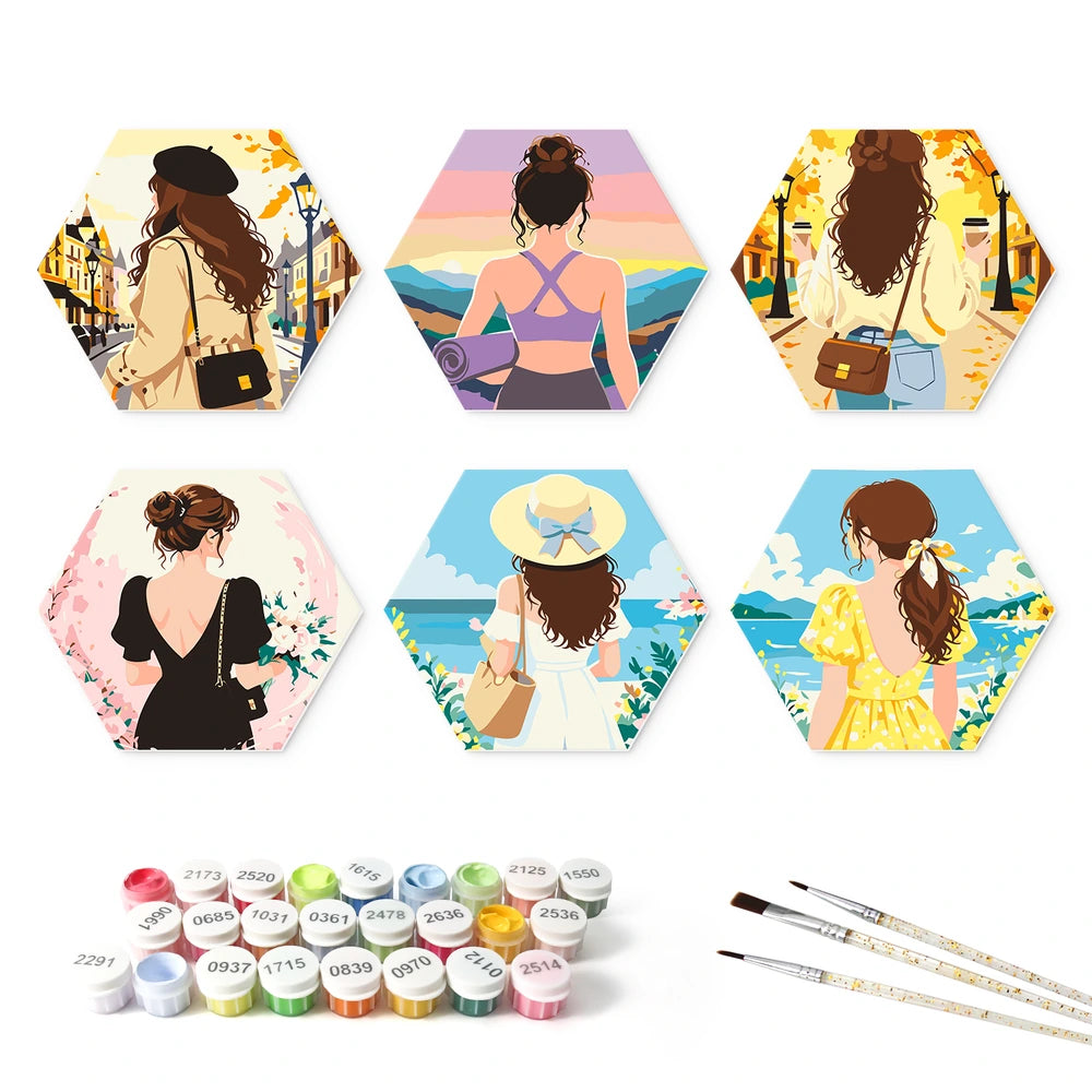 
Paint by Numbers – 6 Mini Paintings | Girls on Vacation (Hexagon)