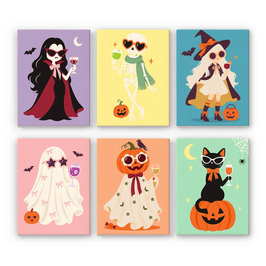 Paint by Numbers – 6 Mini Paintings | Glamorous Halloween Party Girls Set