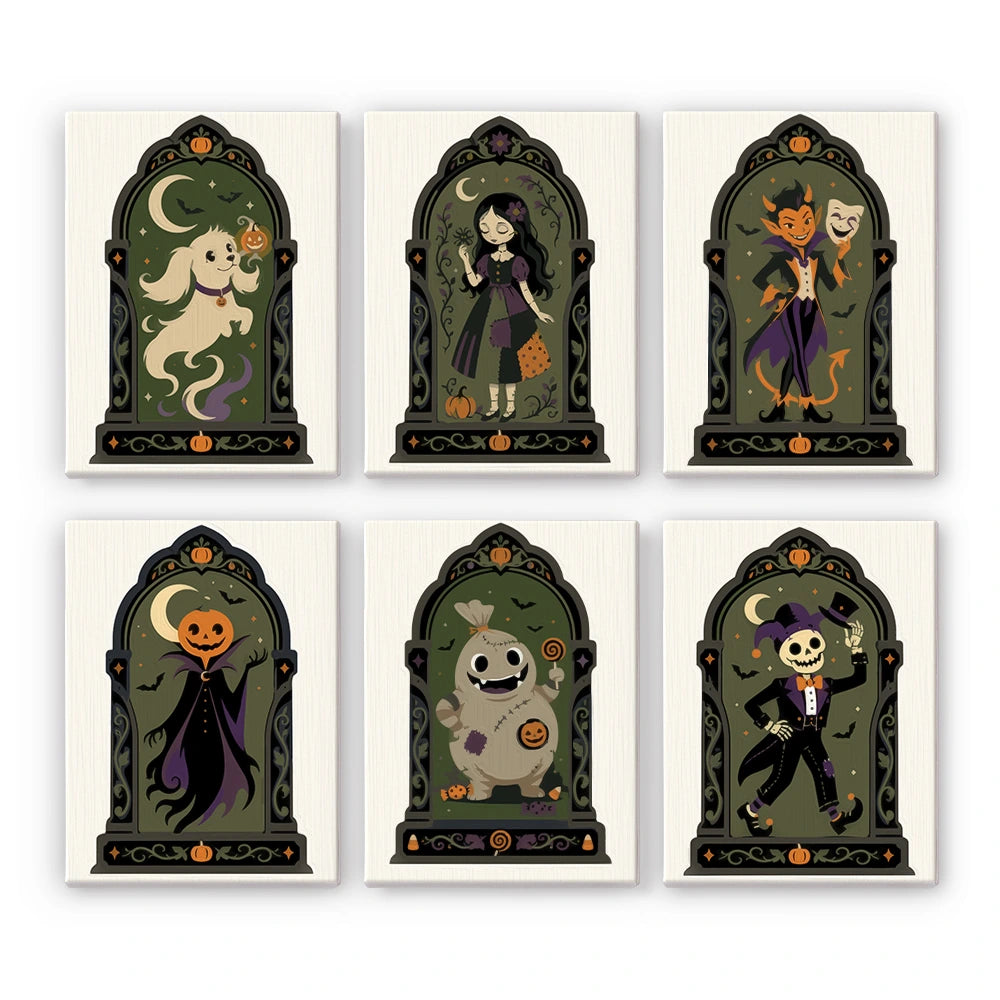 Paint by Numbers – 6 Mini Paintings | Gothic Arch Halloween Portraits Set