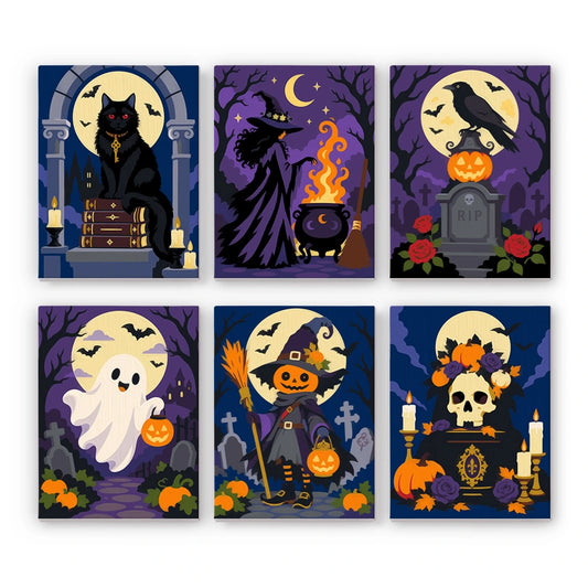 Paint by Numbers – 6 Mini Paintings | Gothic Graveyard Night Set