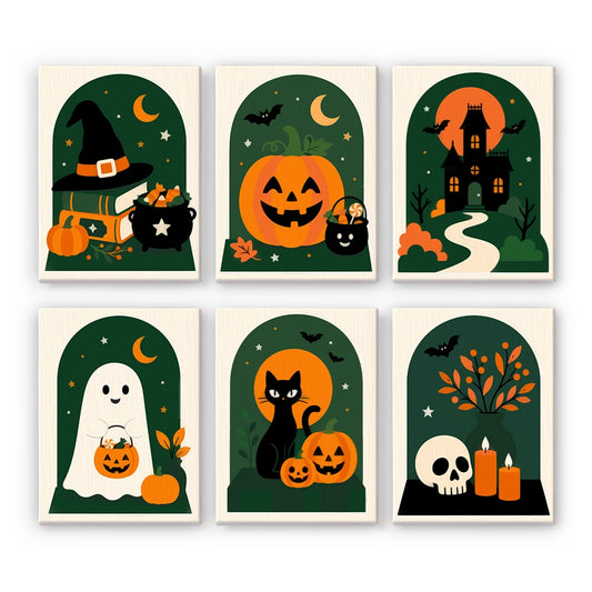 Paint by Numbers – 6 Mini Paintings | Green Arch Halloween Scenes Set
