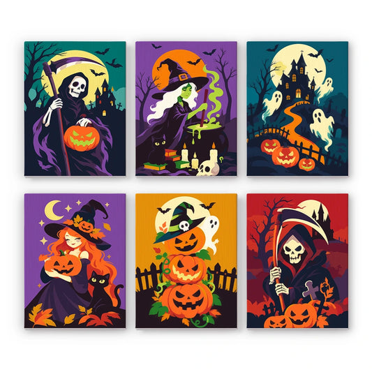Paint by Numbers – 6 Mini Paintings | Grim Reaper and Witch Night Set