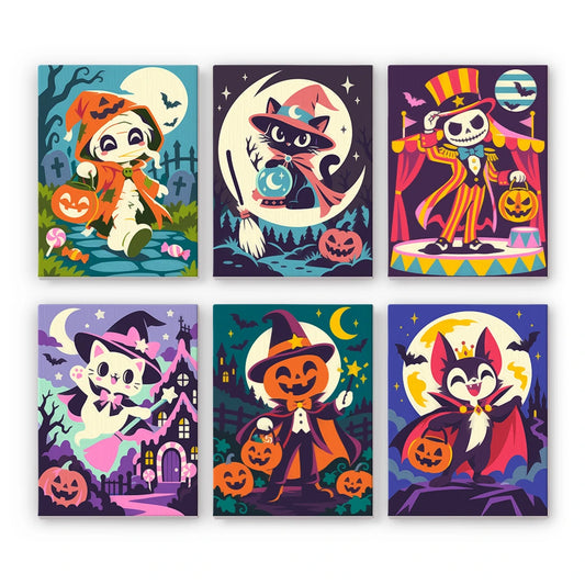 Paint by Numbers – 6 Mini Paintings | Halloween Circus Characters Set