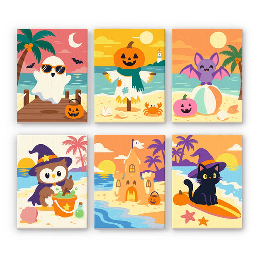 Paint by Numbers – 6 Mini Paintings | Halloween Critters at the Beach Set