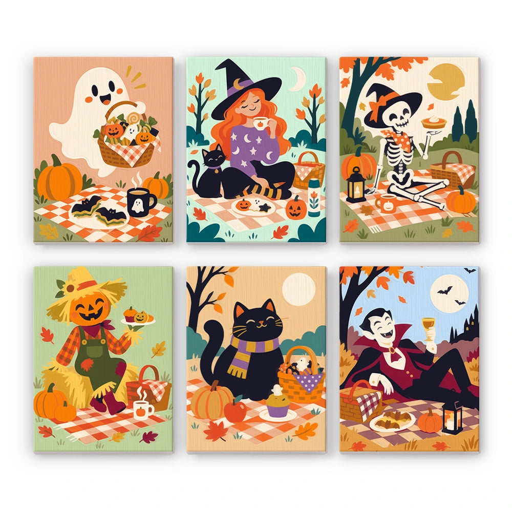 
Paint by Numbers – 6 Mini Paintings | Halloween Picnic in the Park Set