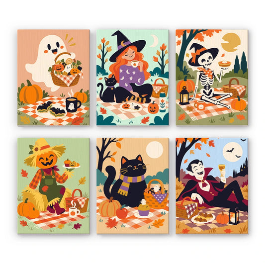 Paint by Numbers – 6 Mini Paintings | Halloween Picnic in the Park Set