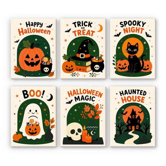 Paint by Numbers – 6 Mini Paintings | Happy Haunting Lettering Set