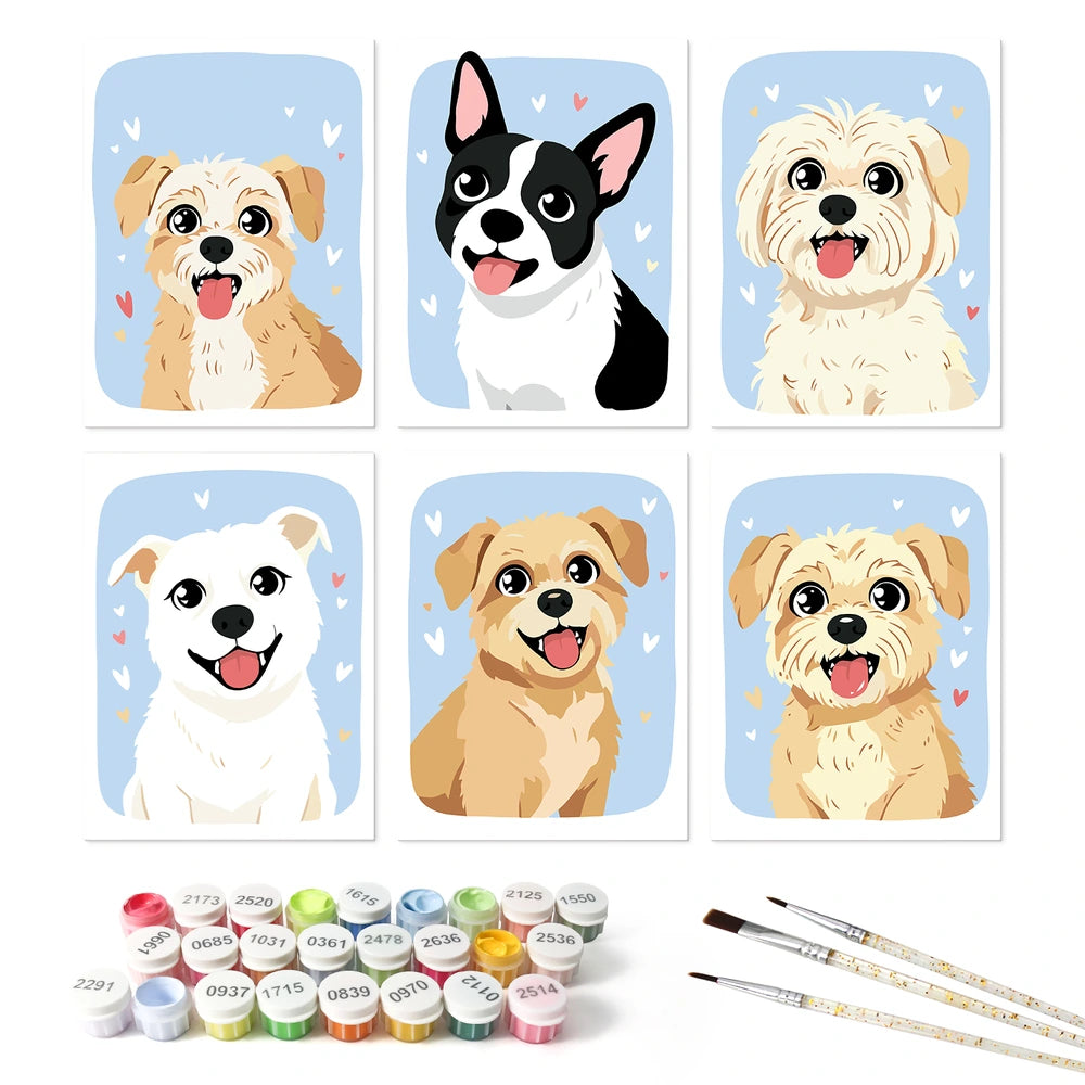 Paint by Numbers – 6 Mini Paintings | Happy Puppy Portraits