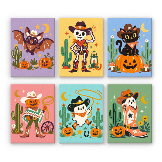 Paint by Numbers – 6 Mini Paintings | Howdy Halloween Cowboys Set