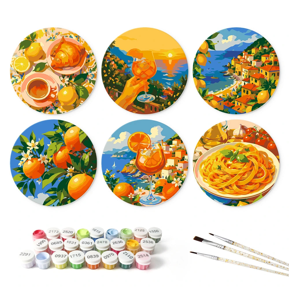 
Paint by Numbers – 6 Mini Paintings | Italian Citrus Summer (Round)