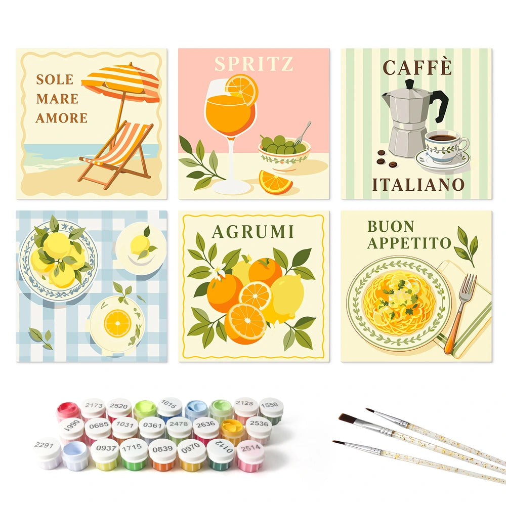 
Paint by Numbers – 6 Mini Paintings | Italian Summer Labels (Square)