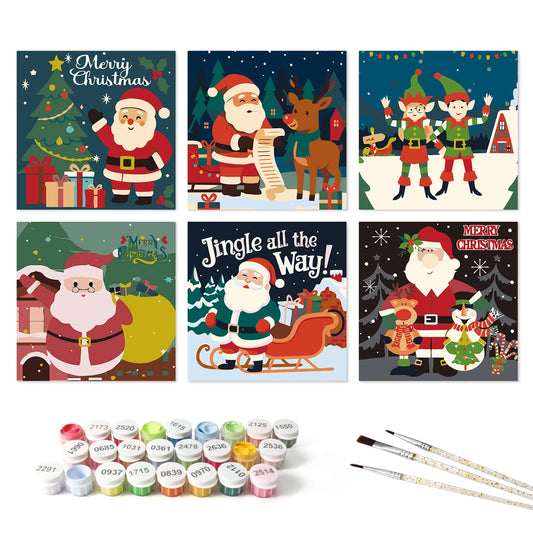 Paint by Numbers – 6 Mini Paintings | Jingle All the Way Santas (Square)