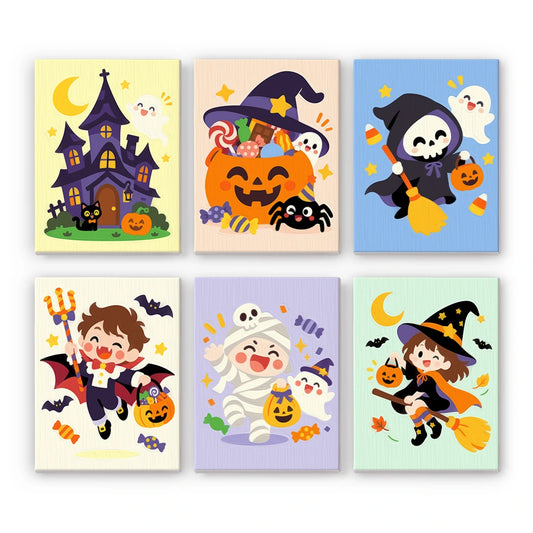 Paint by Numbers – 6 Mini Paintings | Kawaii Halloween Kids Set