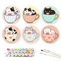 Paint by Numbers – 6 Mini Paintings | Kittens in Teacups (Round)