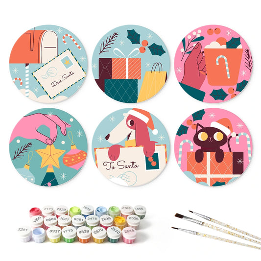 Paint by Numbers – 6 Mini Paintings | Letters to Santa (Round)