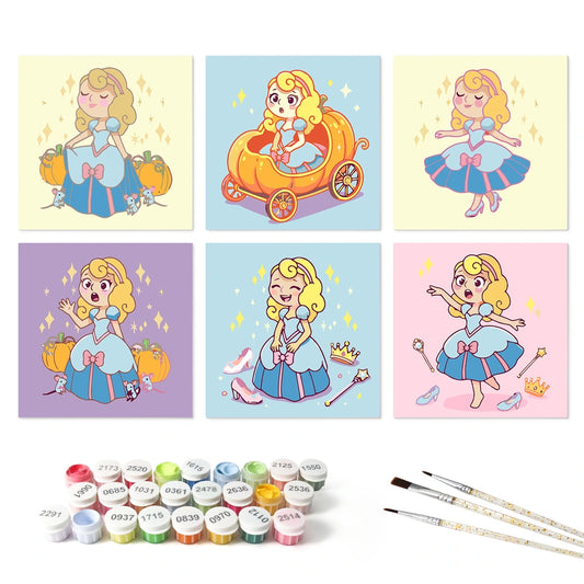 Paint by Numbers – 6 Mini Paintings | Little Princess Cinderella (Square)