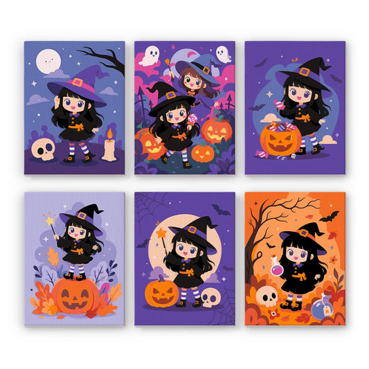 Paint by Numbers – 6 Mini Paintings | Little Witch Girl Adventures Set