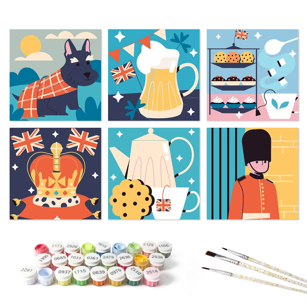 
Paint by Numbers – 6 Mini Paintings | London Tea Time Squares (Square)
