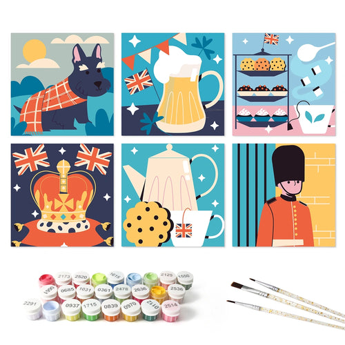 Paint by Numbers – 6 Mini Paintings | London Tea Time Squares (Square)