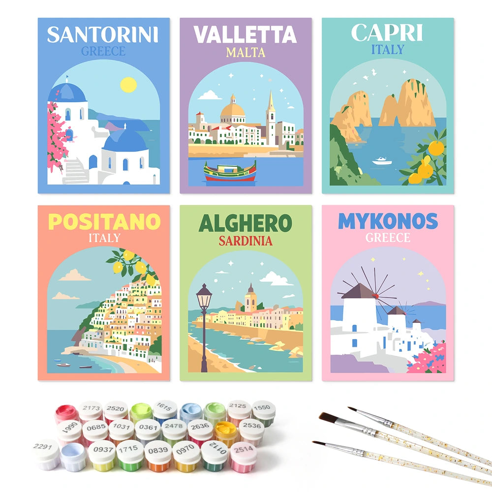 
Paint by Numbers – 6 Mini Paintings | Mediterranean Travel Posters