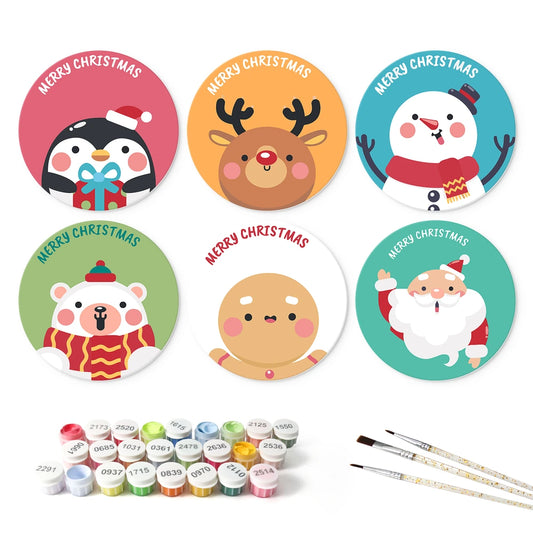 Paint by Numbers – 6 Mini Paintings | Merry Christmas Cuties (Round)