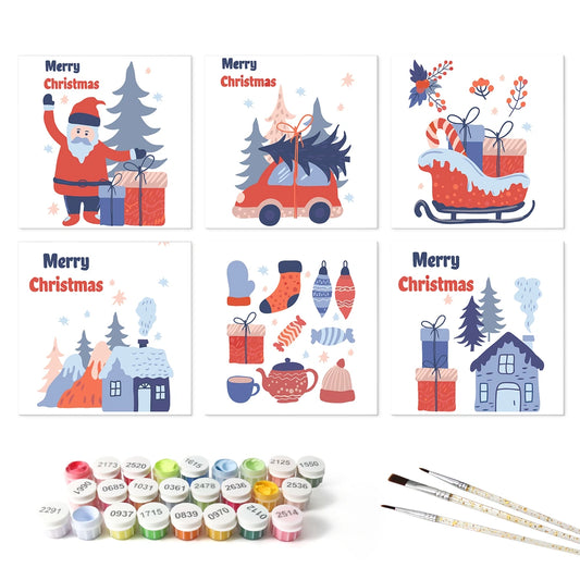 Paint by Numbers – 6 Mini Paintings | Merry Christmas Delivery (Square)