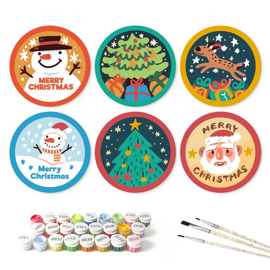 Paint by Numbers – 6 Mini Paintings | Merry Christmas Medallions (Round)