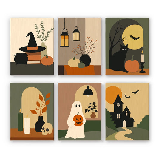 Paint by Numbers – 6 Mini Paintings | Minimalist Halloween Interiors Set
