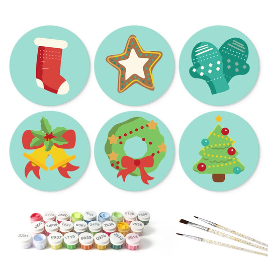 Paint by Numbers – 6 Mini Paintings | Mint Christmas Ornaments (Round)