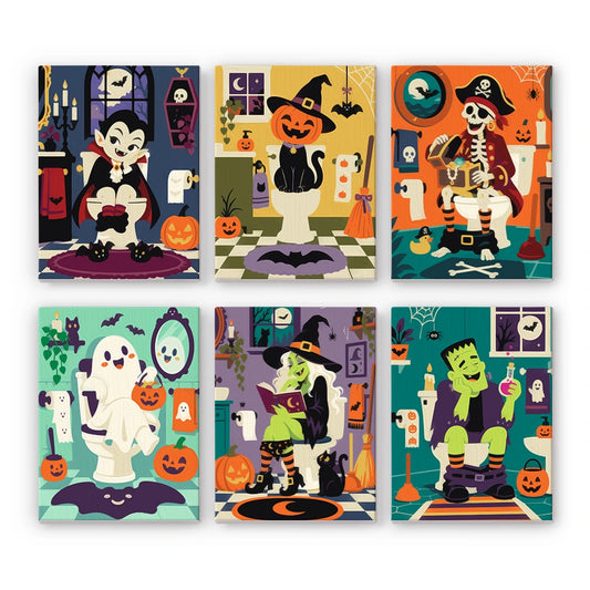 Paint by Numbers – 6 Mini Paintings | Monsters in the Bathroom Set
