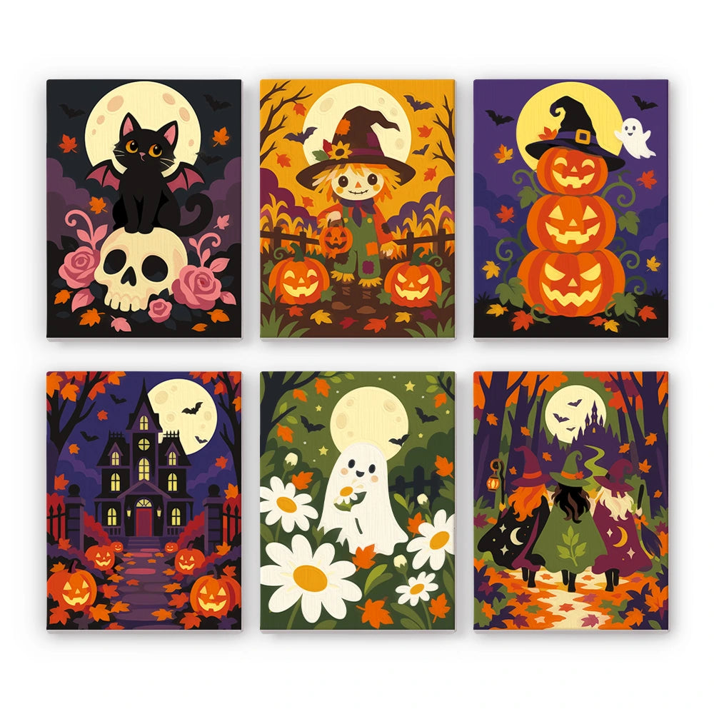 Paint by Numbers – 6 Mini Paintings | Moonlit Autumn Haunts Set