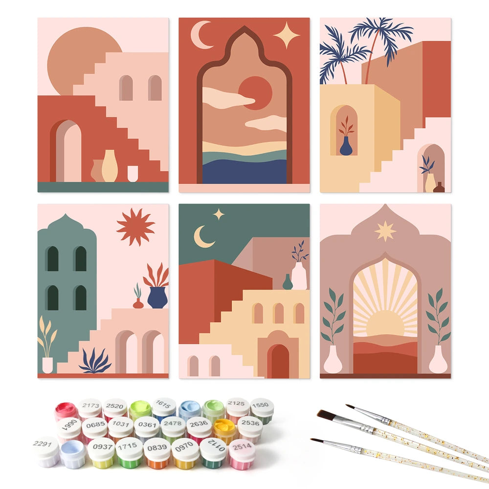 
Paint by Numbers – 6 Mini Paintings | Moroccan Desert Arches