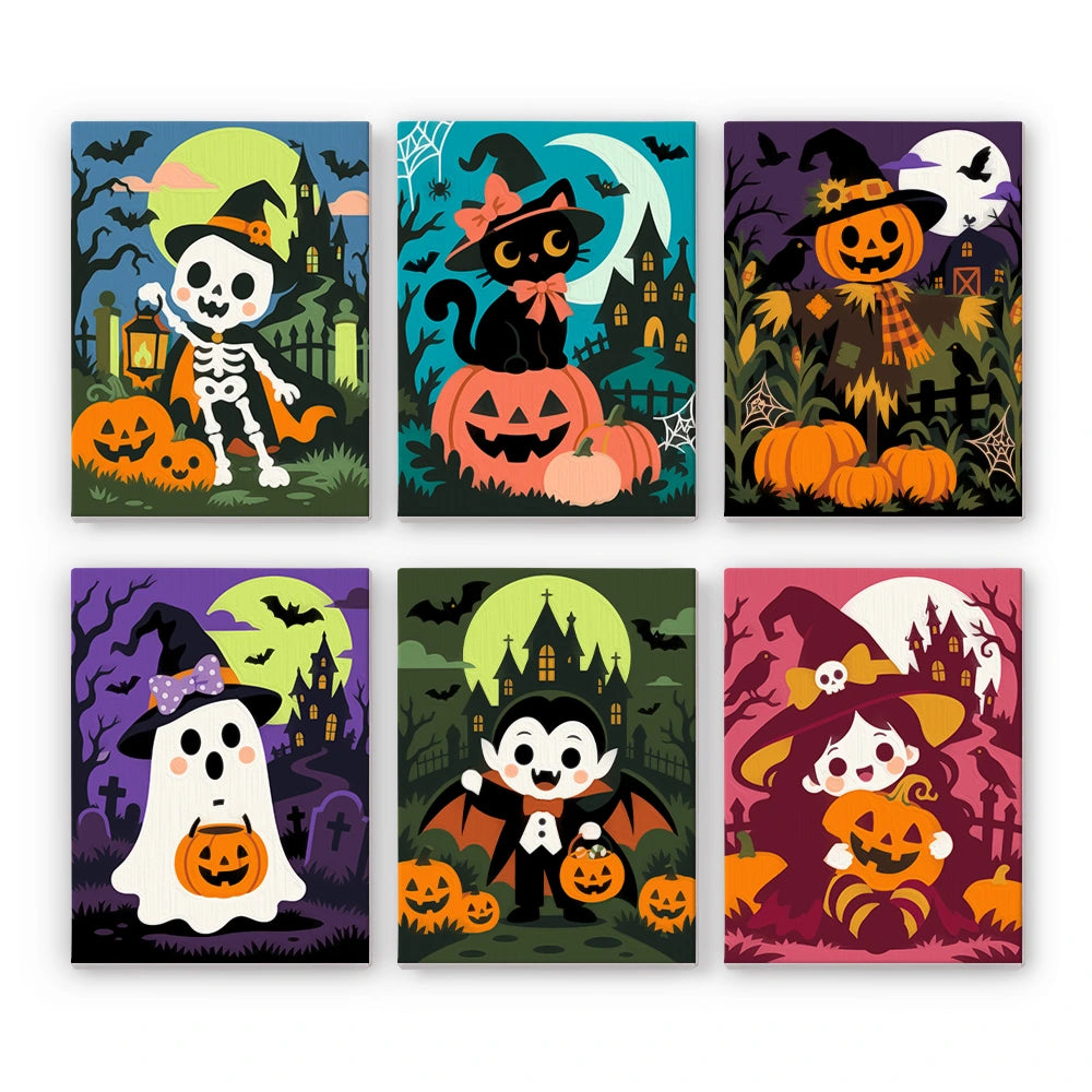 Paint by Numbers – 6 Mini Paintings | Neon Graveyard Characters Set