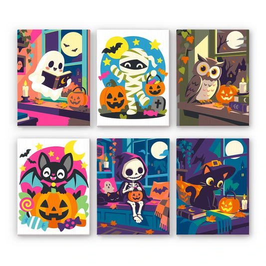 Paint by Numbers – 6 Mini Paintings | Neon Haunted House Night Set