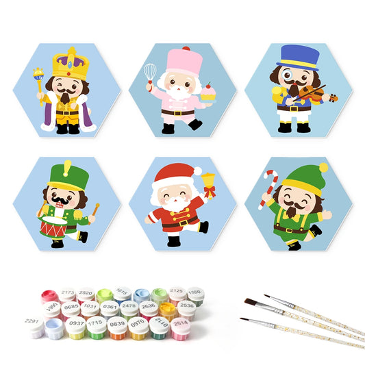 Paint by Numbers – 6 Mini Paintings | Nutcracker Characters (Hexagon)