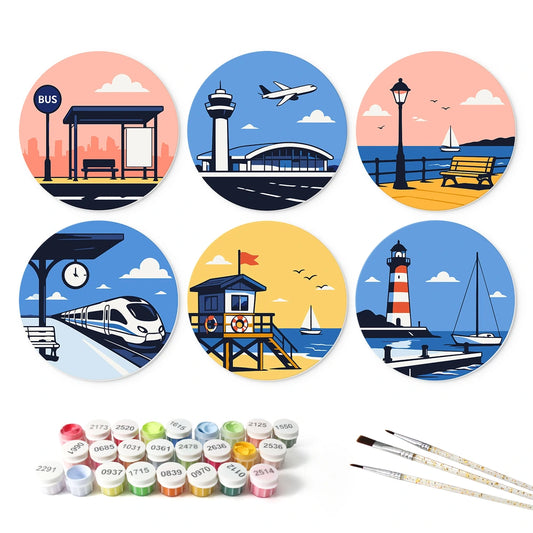 Paint by Numbers – 6 Mini Paintings | On the Way Travel Rounds (Round)