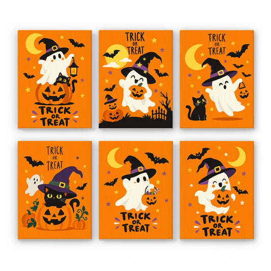 Paint by Numbers – 6 Mini Paintings | Orange Trick or Treat Ghosts Set