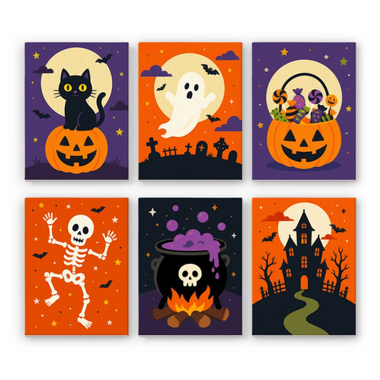 Paint by Numbers – 6 Mini Paintings | Orange and Purple Halloween Night Set