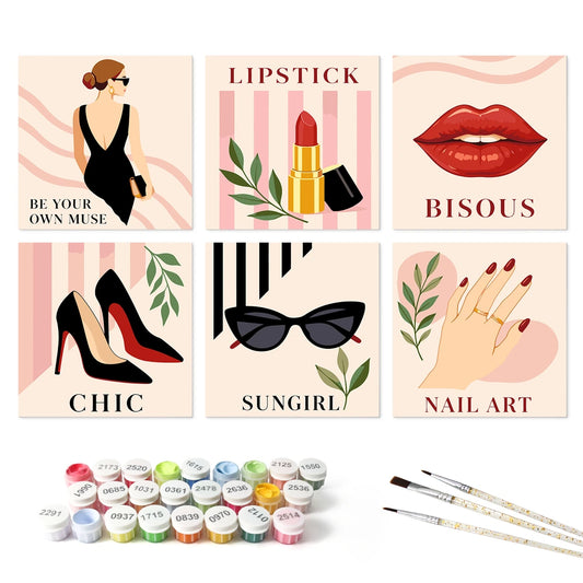 Paint by Numbers – 6 Mini Paintings | Parisian Chic Squares (Square)