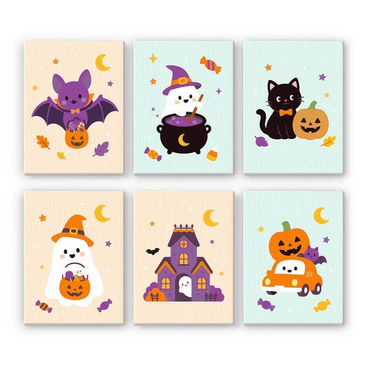Paint by Numbers – 6 Mini Paintings | Pastel Halloween Doodles Set
