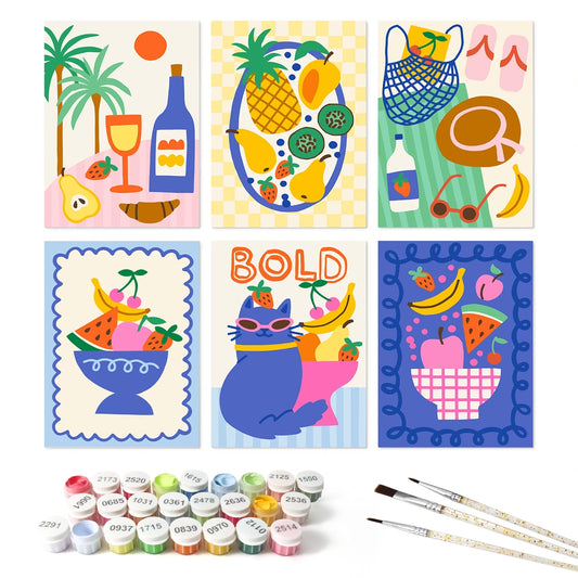 Paint by Numbers – 6 Mini Paintings | Picnic Fruit Punch Prints