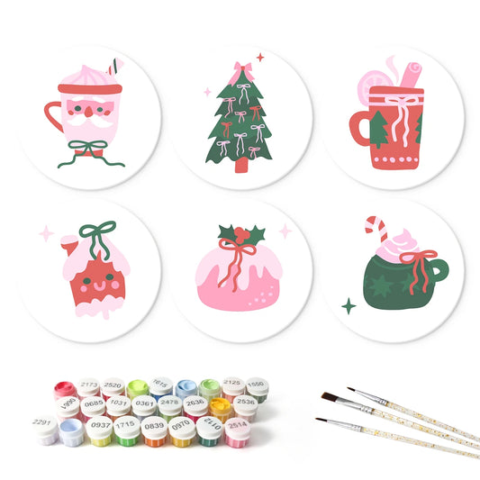 Paint by Numbers – 6 Mini Paintings | Pink Christmas Treats (Round)