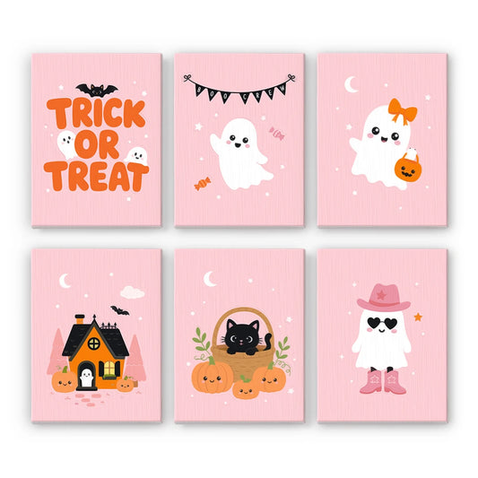 Paint by Numbers – 6 Mini Paintings | Pink Trick or Treat Ghosts Set