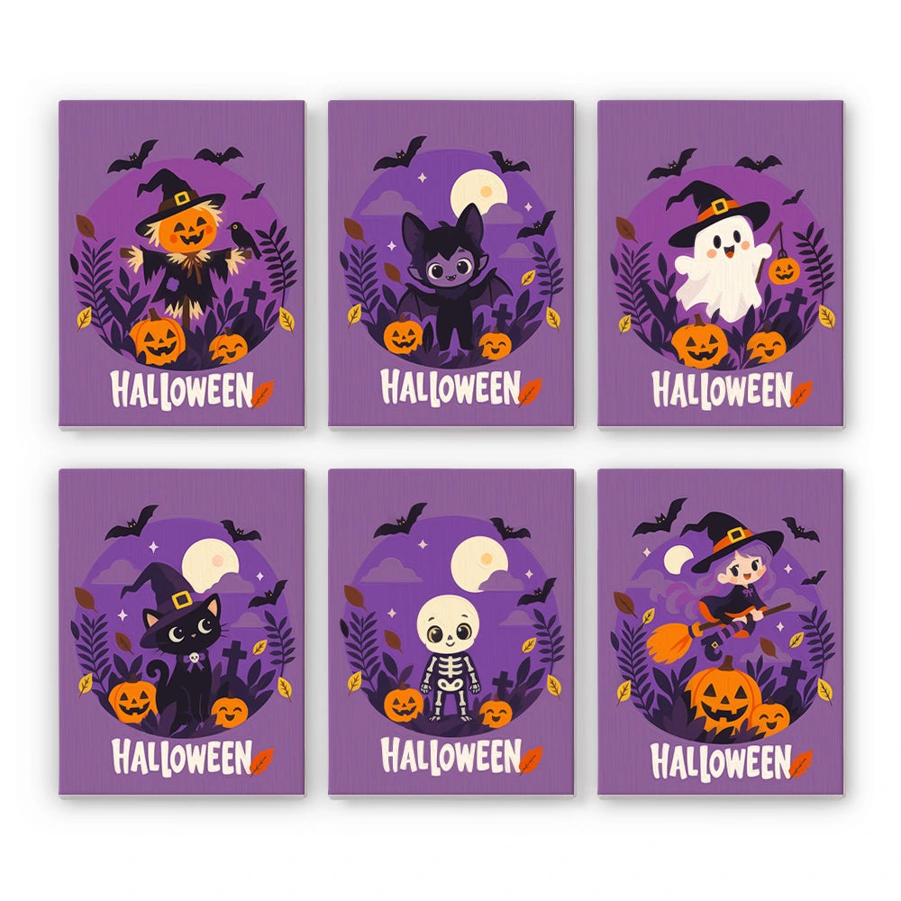 Paint by Numbers – 6 Mini Paintings | Purple Halloween Lettering Set