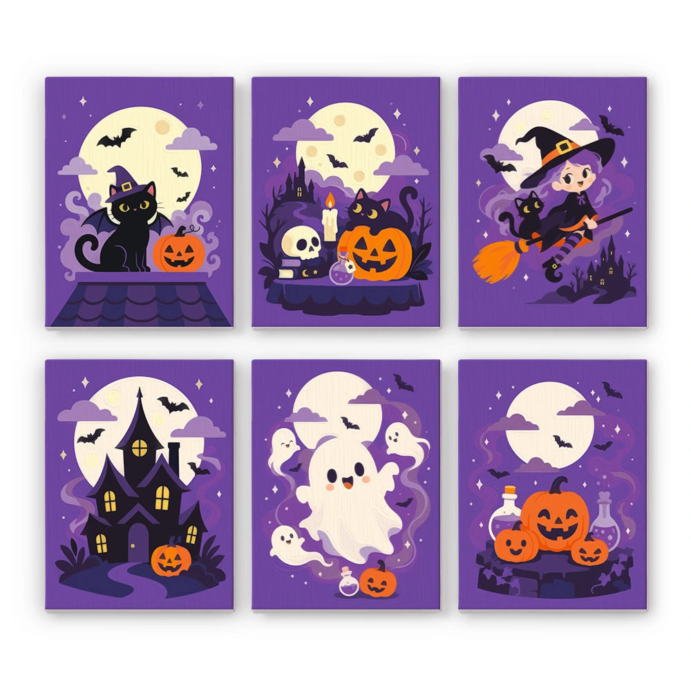 Paint by Numbers – 6 Mini Paintings | Purple Haunted Night Set