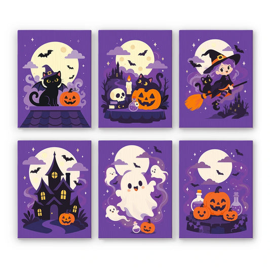 Paint by Numbers – 6 Mini Paintings | Purple Haunted Night Set