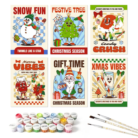 Paint by Numbers – 6 Mini Paintings | Retro Christmas Mascots