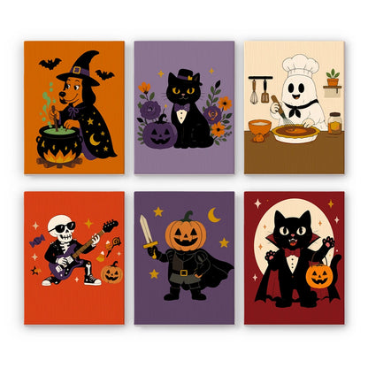 Paint by Numbers – 6 Mini Paintings | Retro Halloween Characters Set